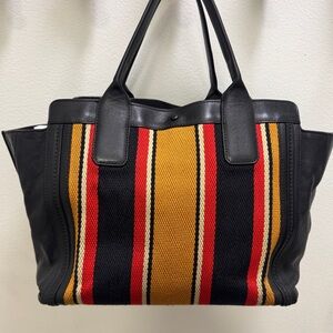 Chloe Leather & Striped Fabric Handle Bag